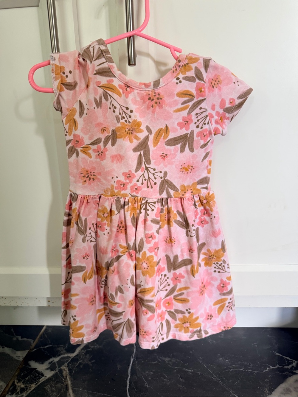 Girls' Pink Floral Short Sleeve Casual Dress